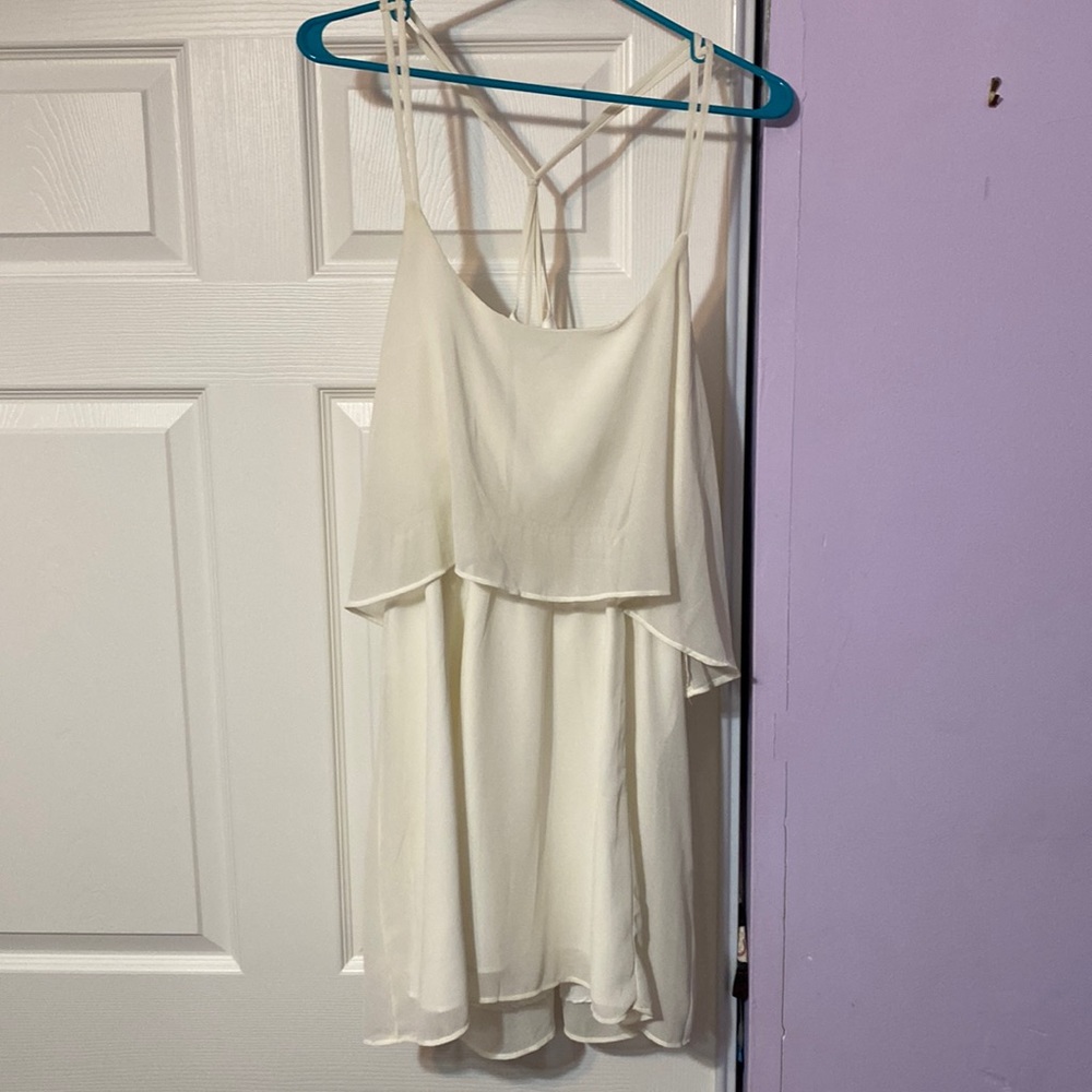 Spaghetti Strap White Flowy Mini Dress